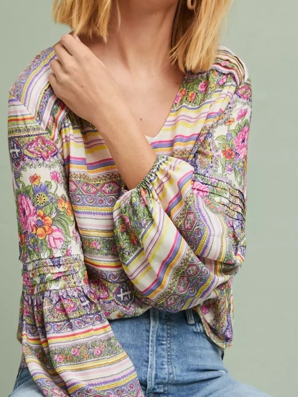 Anthropologie Maeve - Ceresco Peasant V-Neck Boho Blouse Size XS